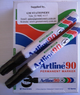 Artline 109001 90 Black Permanent Markers Box 12